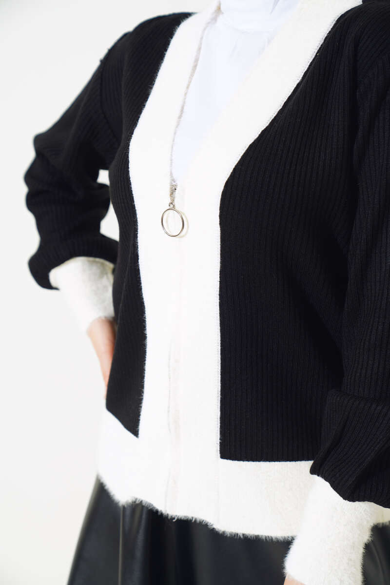 Zippered Ribbed Knitwear Cardigan Black