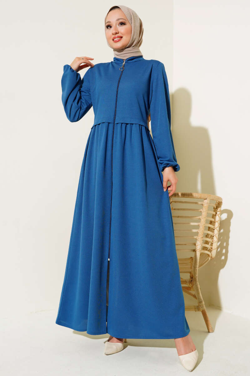 Zippered Judge Collar Abaya - Indigo