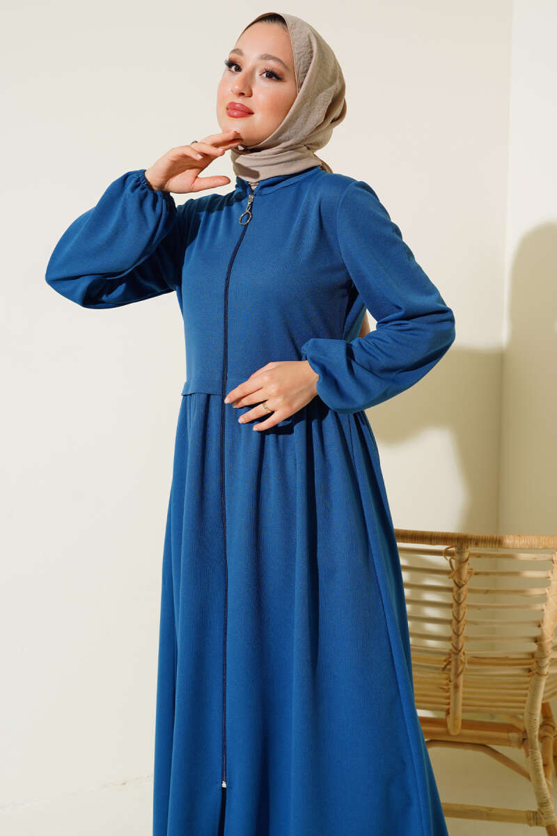 Zippered Judge Collar Abaya - Indigo