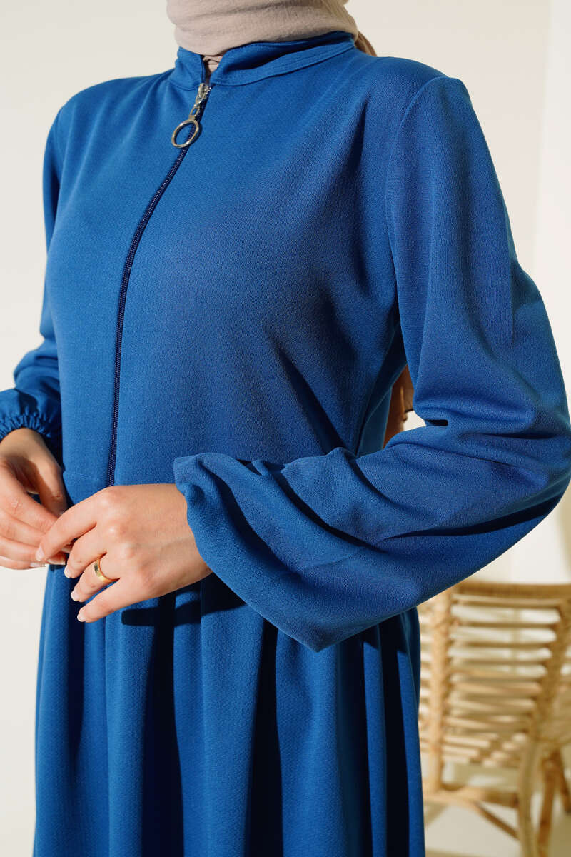 Zippered Judge Collar Abaya - Indigo