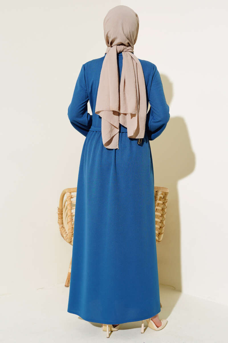 Zippered Judge Collar Abaya - Indigo