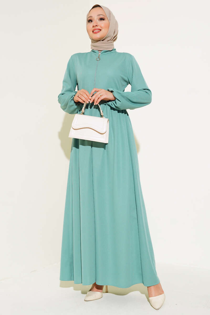 Zippered Judge Collar Abaya - Mint