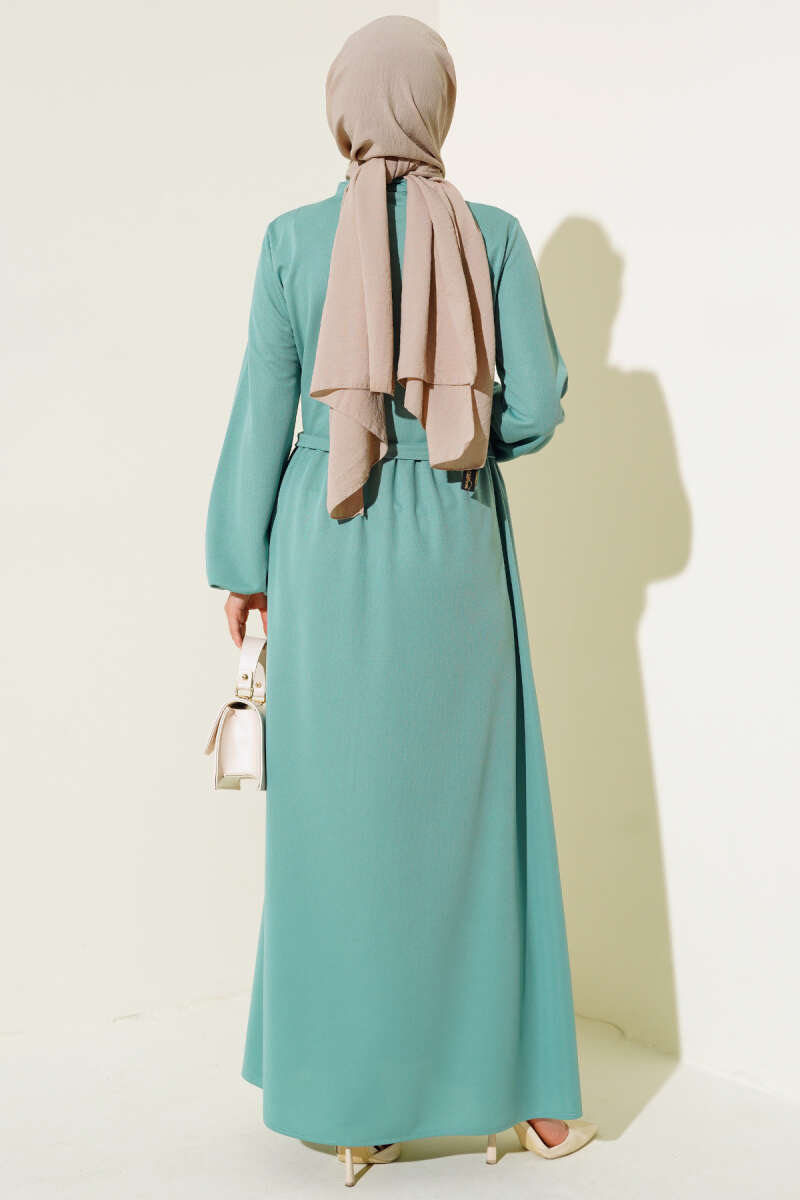 Zippered Judge Collar Abaya - Mint