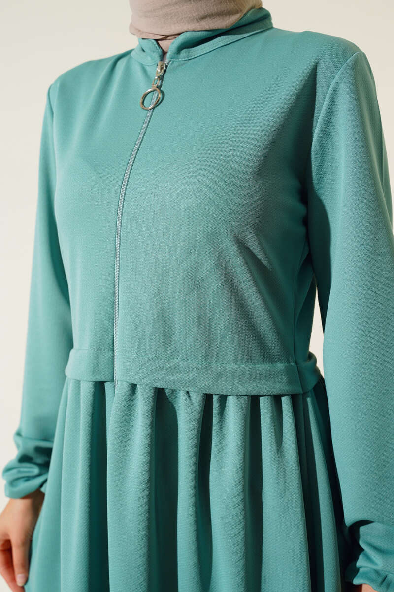 Zippered Judge Collar Abaya - Mint