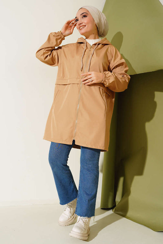 Zippered Raincoat Camel