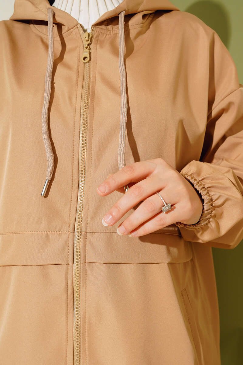 Zippered Raincoat Camel