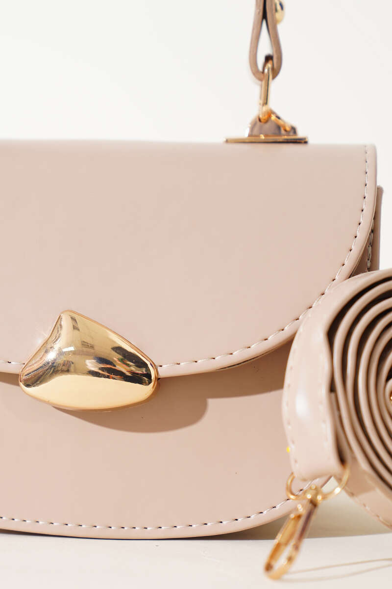 Baguette Bag with Gold Details - Beige