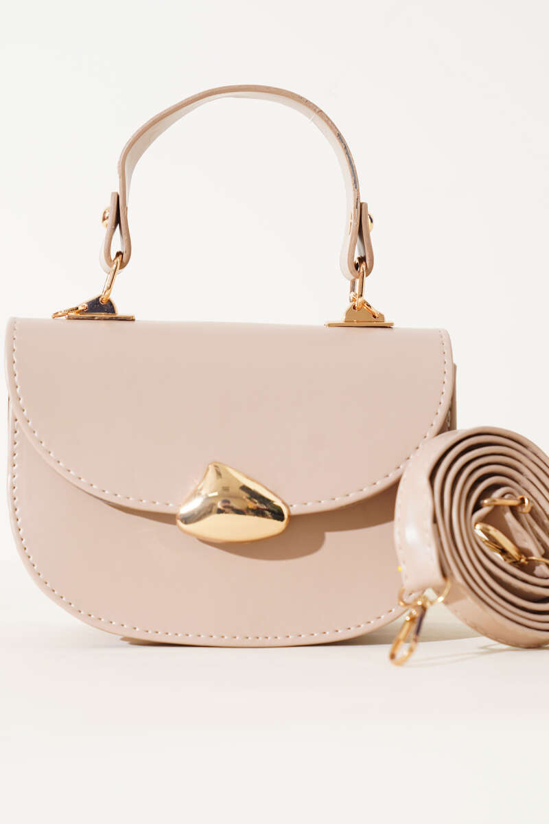 Baguette Bag with Gold Details - Beige