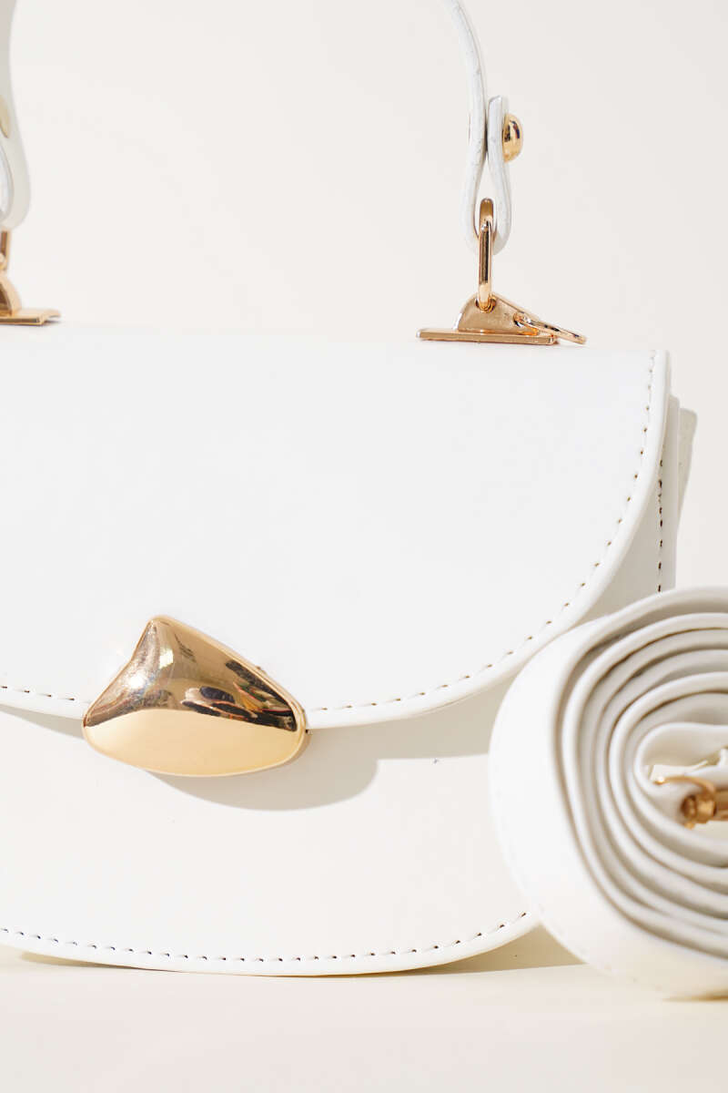 Baguette Bag with Gold Details - White