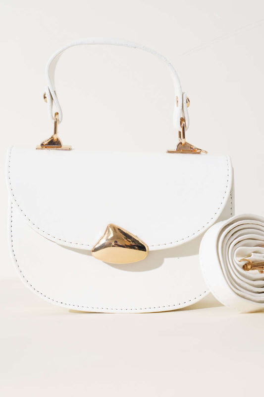 Baguette Bag with Gold Details - White