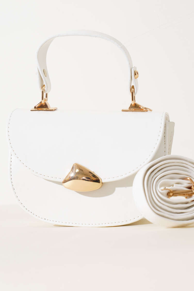 Baguette Bag with Gold Details - White