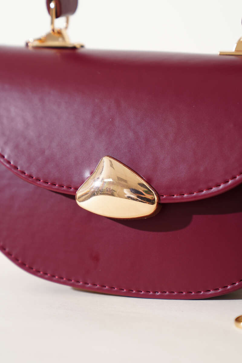 Baguette Bag with Gold Details - Claret Red