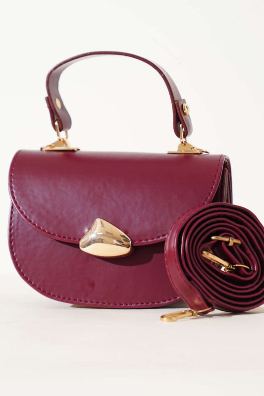 Baguette Bag with Gold Details - Claret Red