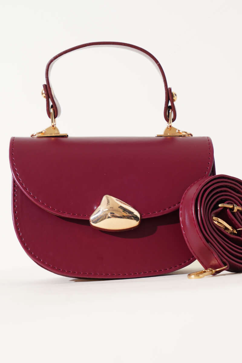 Baguette Bag with Gold Details - Claret Red