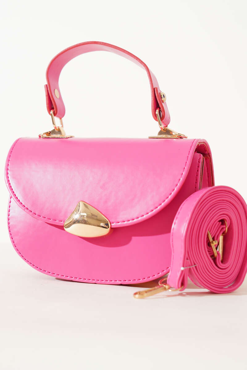 Baguette Bag with Gold Details - Fuchsia