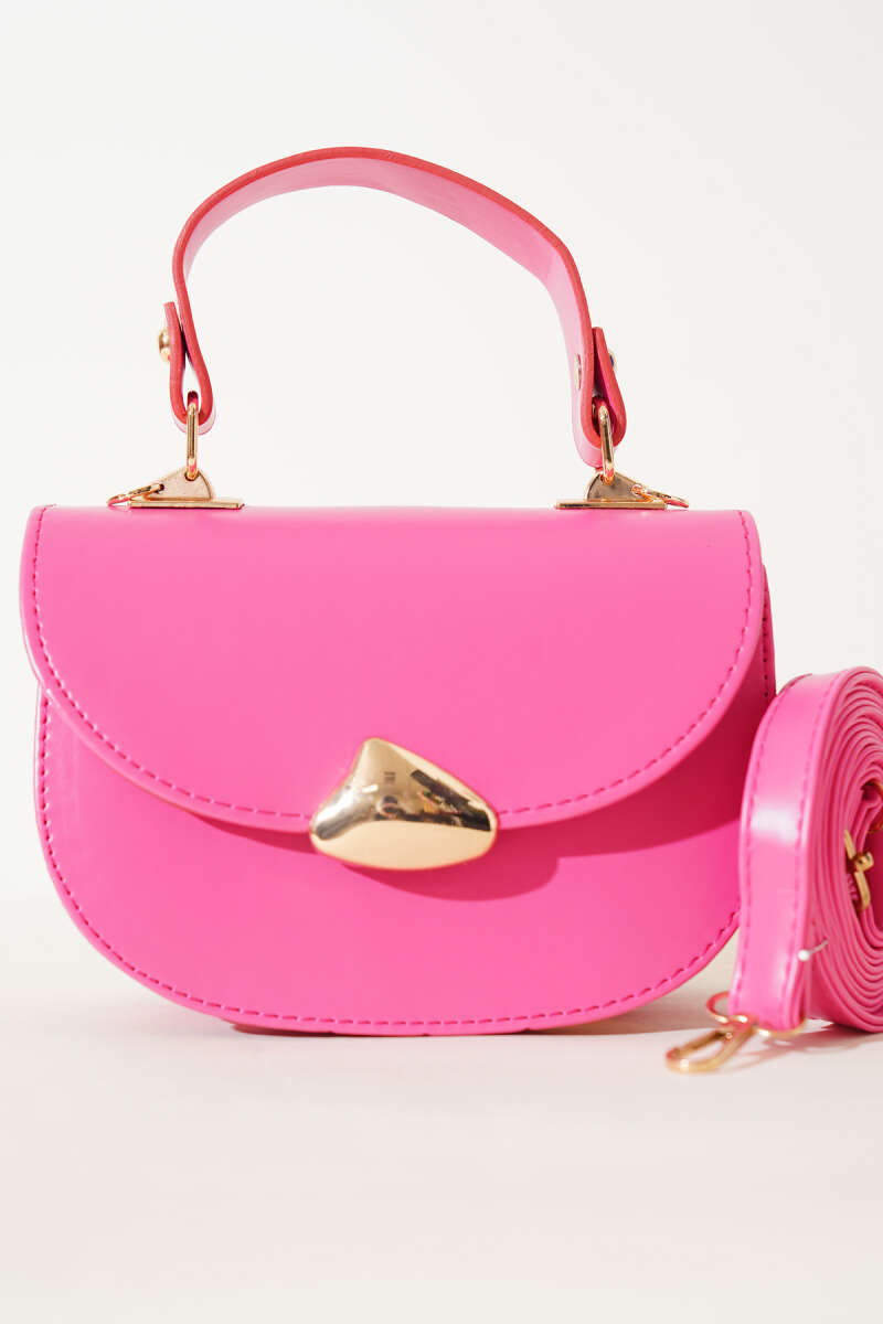 Baguette Bag with Gold Details - Fuchsia