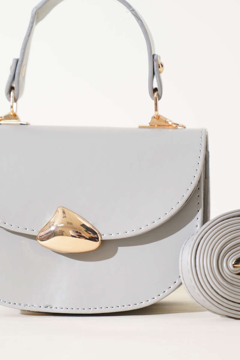 Baguette Bag with Gold Details - Gray