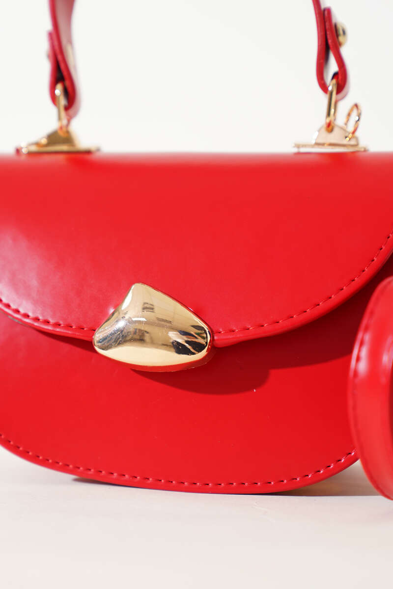 Baguette Bag with Gold Details - Red