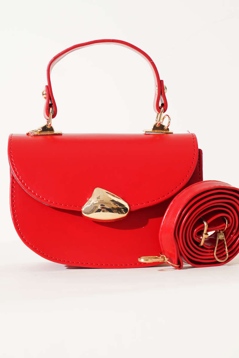 Baguette Bag with Gold Details - Red