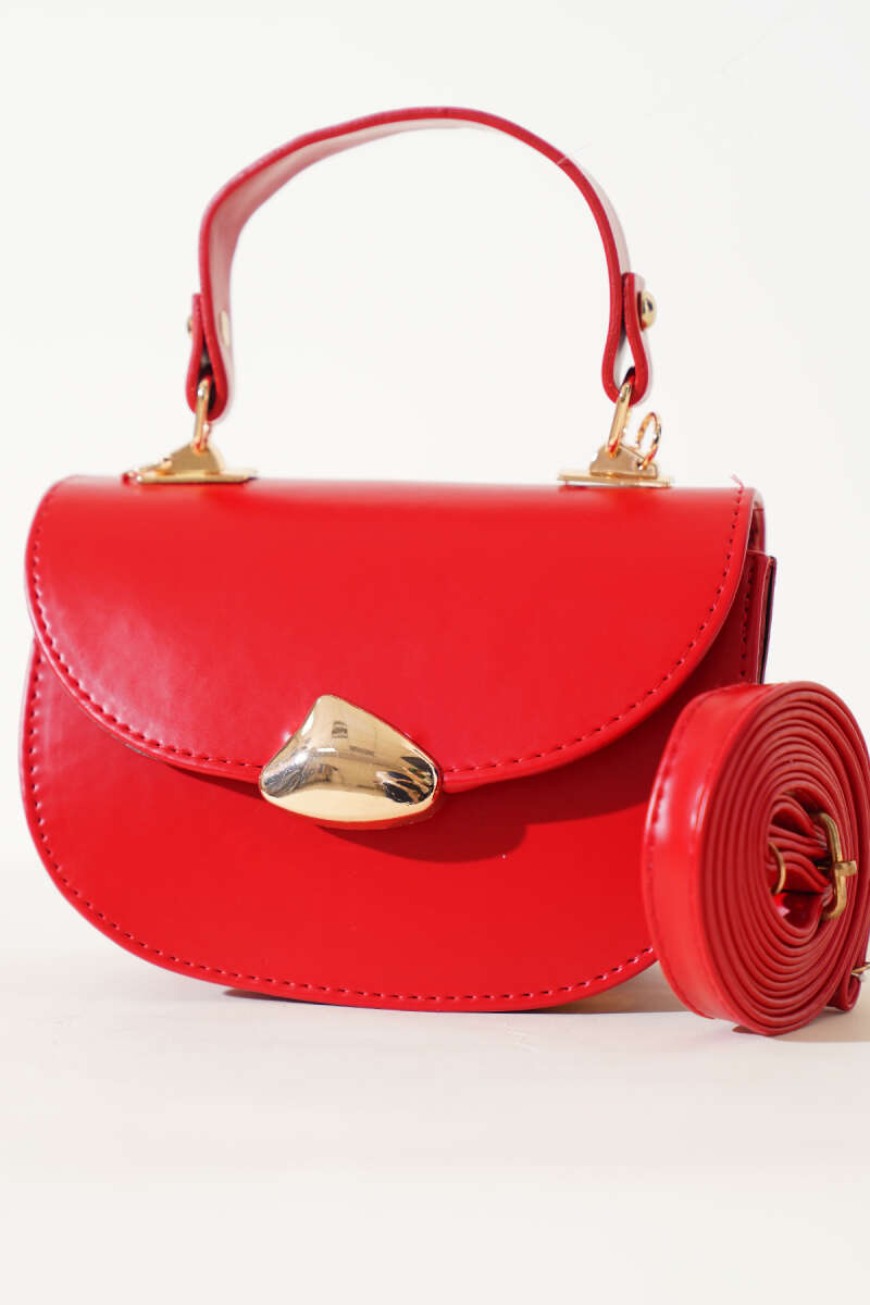 Baguette Bag with Gold Details - Red