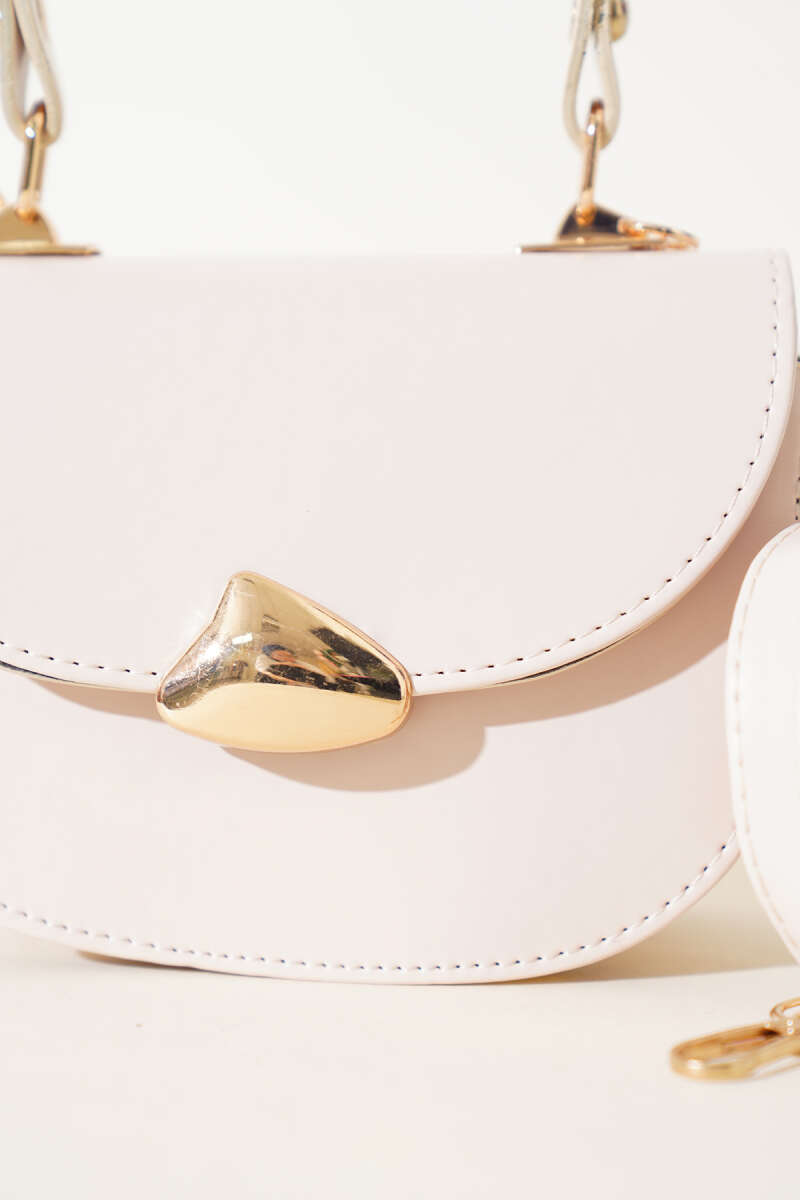 Baguette Bag with Gold Details - Cream