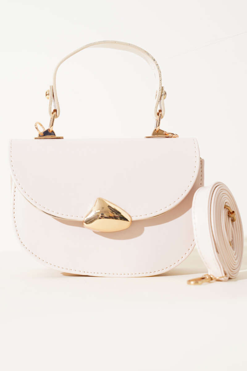 Baguette Bag with Gold Details - Cream