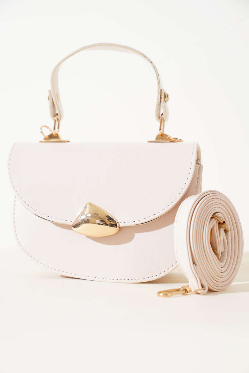 Baguette Bag with Gold Details - Cream