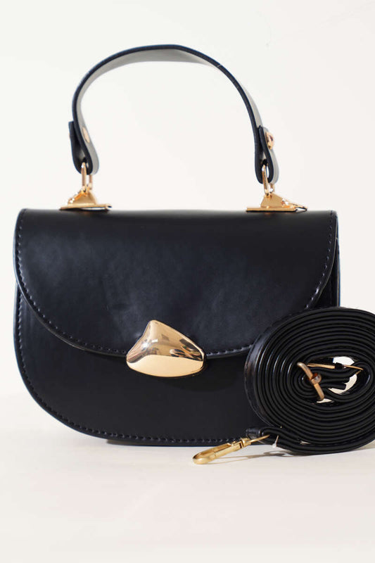 Baguette Bag with Gold Details - Black