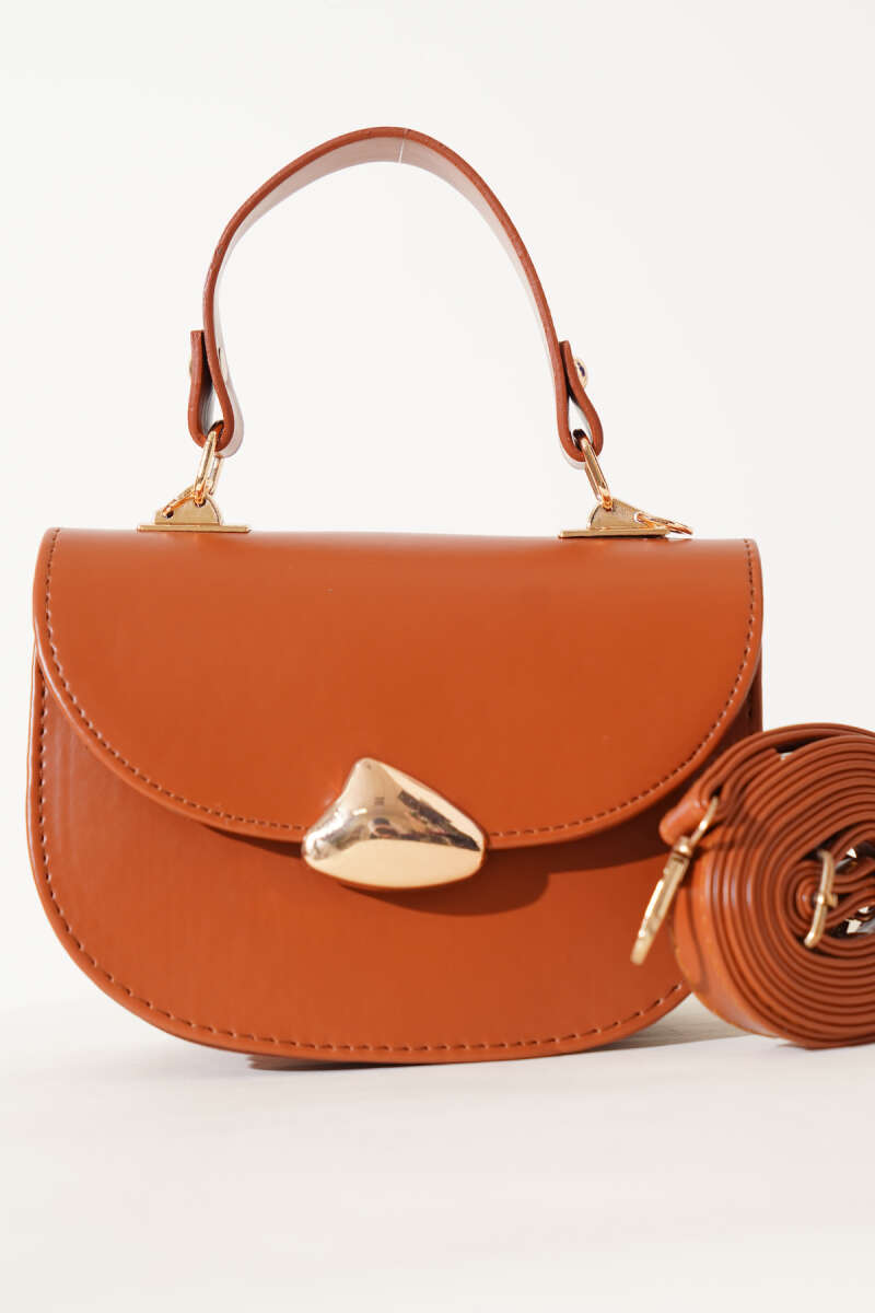 Baguette Bag with Gold Details - Tan