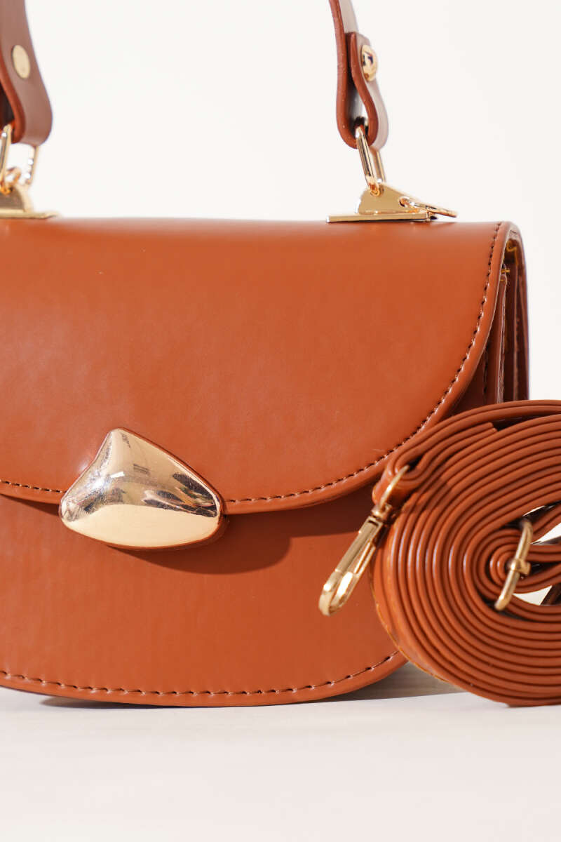 Baguette Bag with Gold Details - Tan