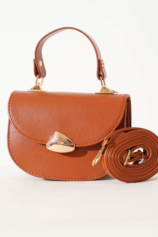 Baguette Bag with Gold Details - Tan