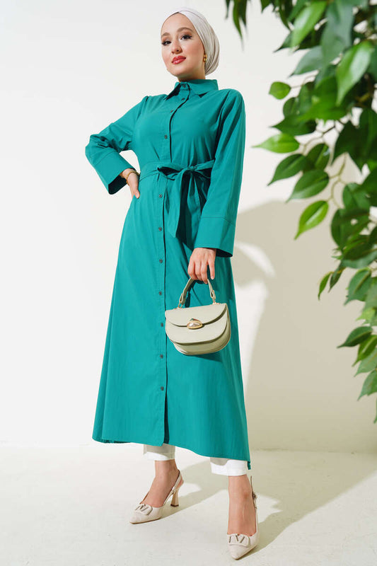 Shirt Collar Buttoned Tunic Green