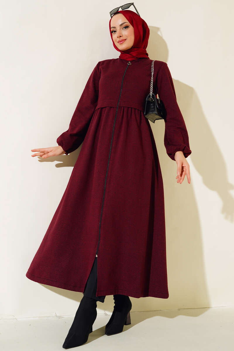 Judge Collar Herringbone Abaya - Claret Red