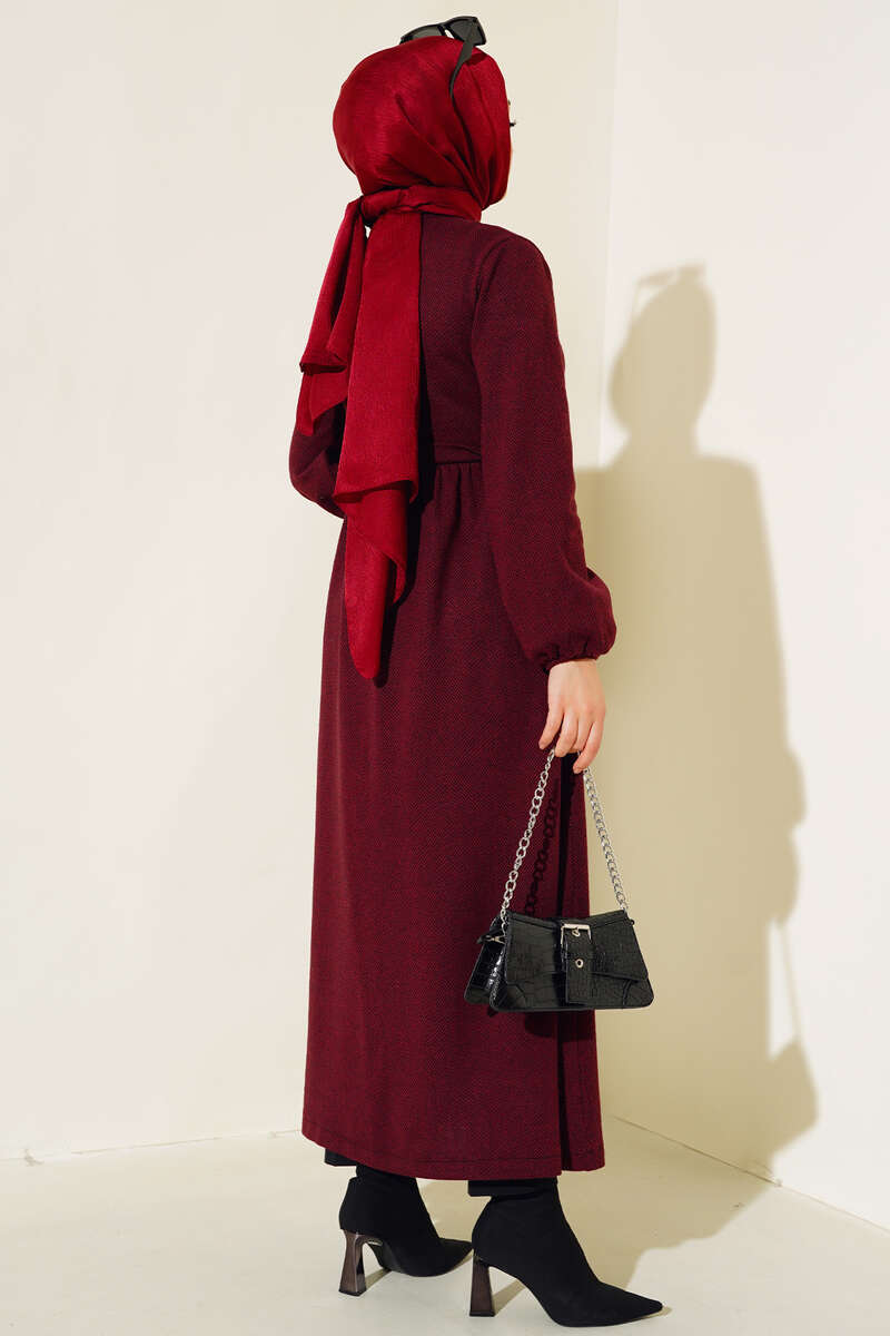 Judge Collar Herringbone Abaya - Claret Red