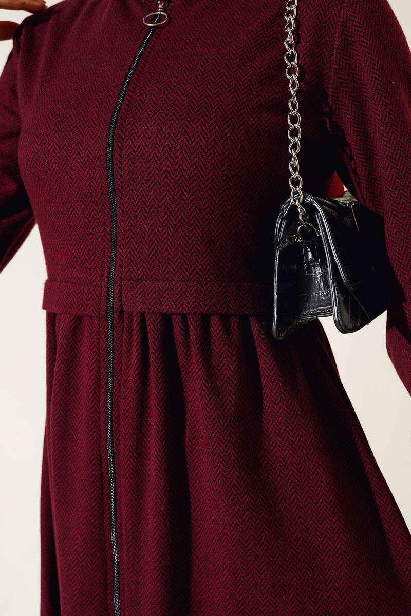 Judge Collar Herringbone Abaya - Claret Red