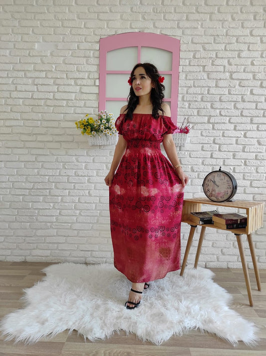 Waist Gipel Dress-maroon