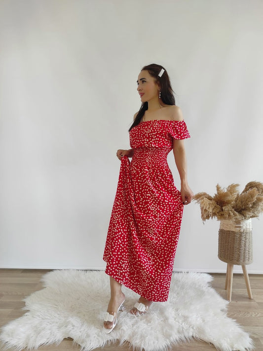 Waist Gipel Dress-red daisy