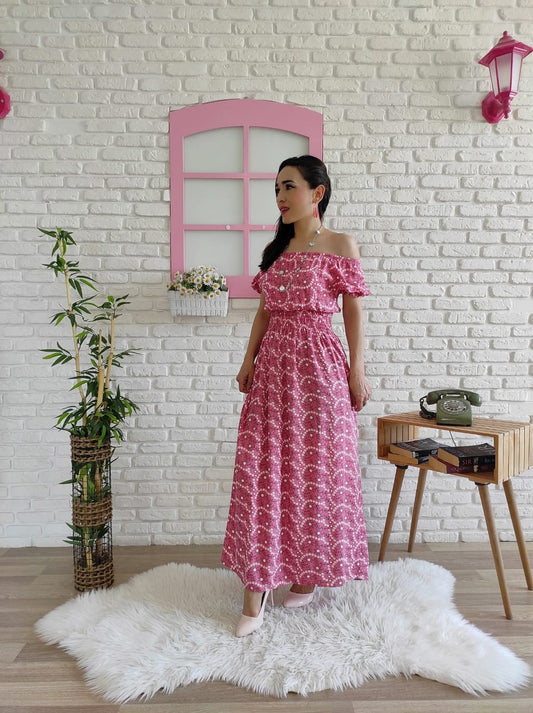 Waist Gipel Dress-Pink