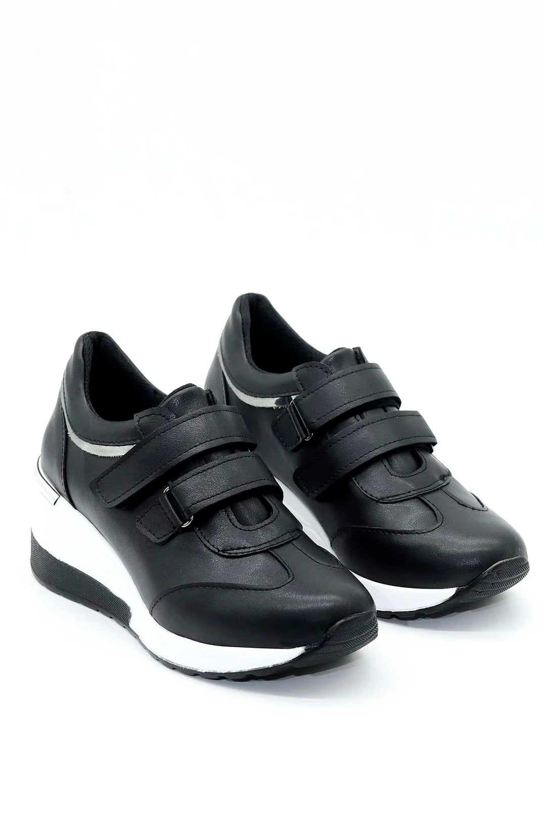 Women's Black Velcro Hidden Wedge Heel Sport Shoes