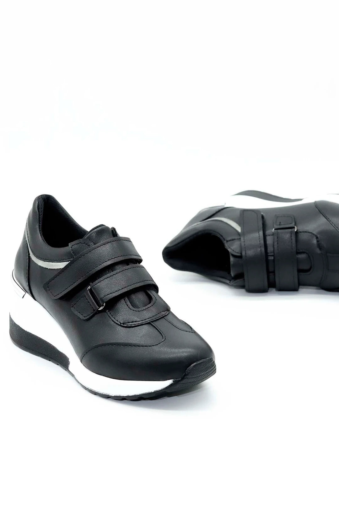 Women's Black Velcro Hidden Wedge Heel Sport Shoes