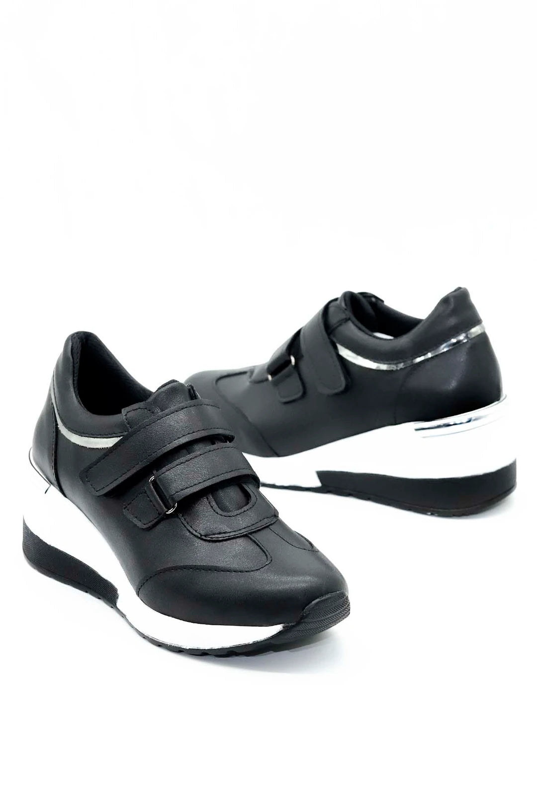 Women's Black Velcro Hidden Wedge Heel Sport Shoes