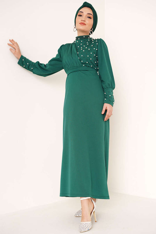 Pearl Embellished Dress - Green