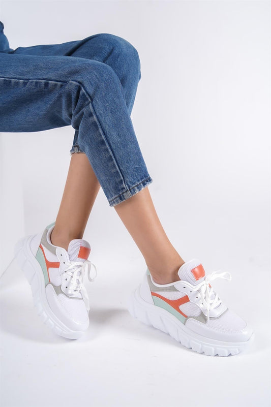 Women's Green-White Lace-Up Mesh Casual Sneaker Sports Shoes