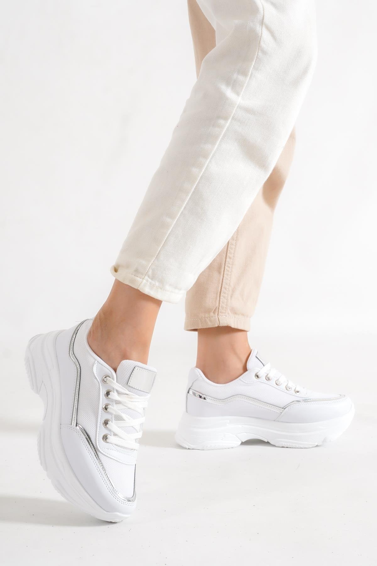 Women's White High Sole Sports Shoes