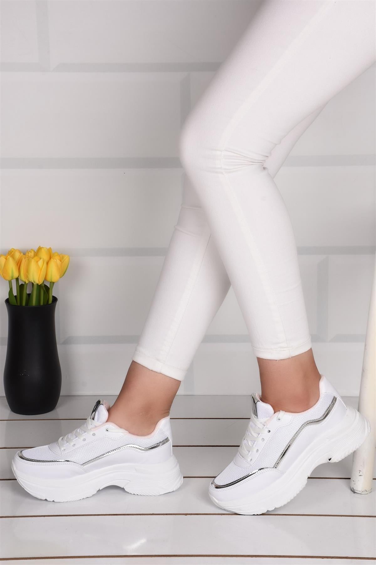 Women's White High Sole Sports Shoes