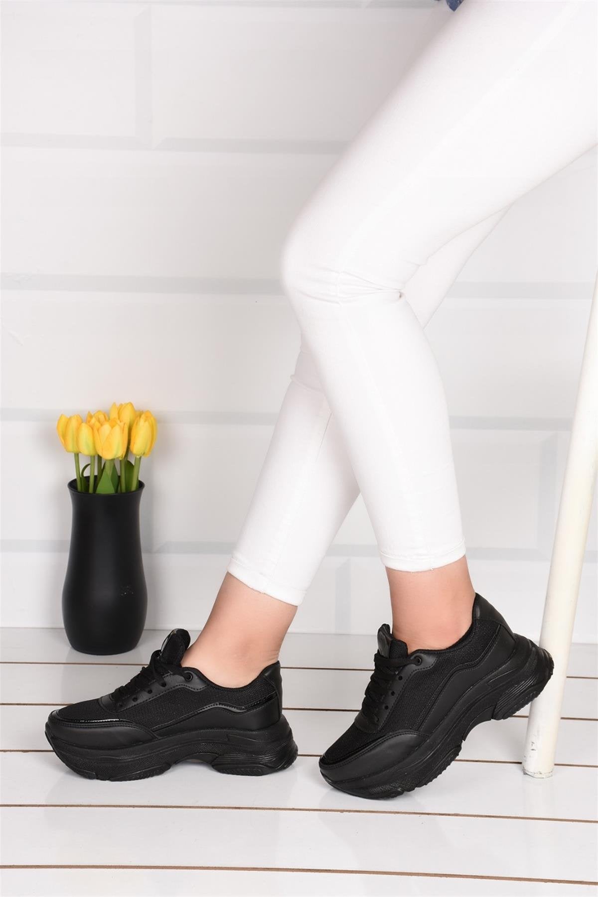 Women's Black High Sole Sports Shoes