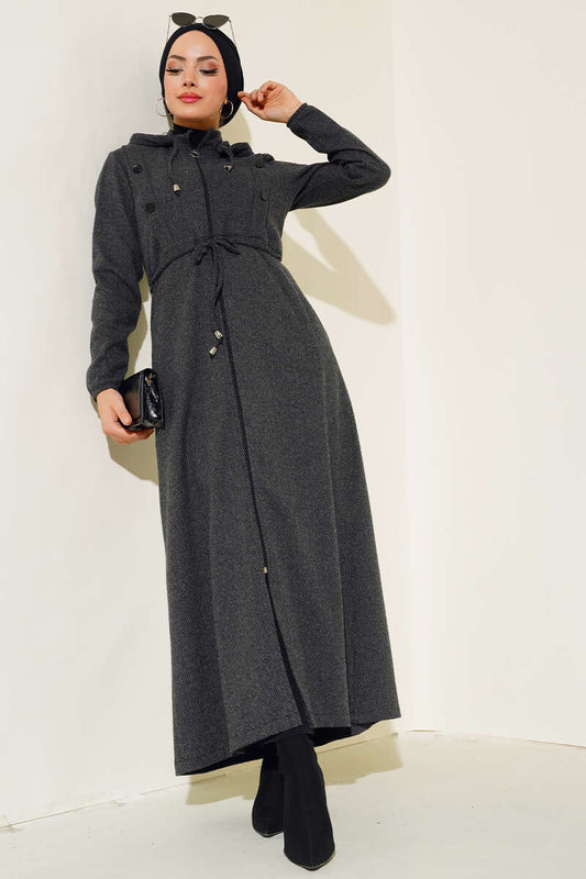 Hooded Zippered Coat - Smoked