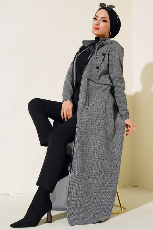 Hooded Zippered Coat - Gray