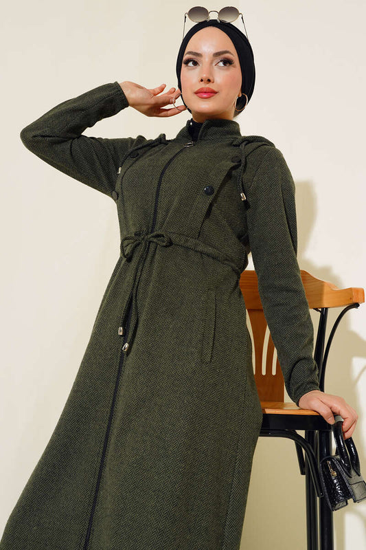 Hooded Zippered Coat - Khaki