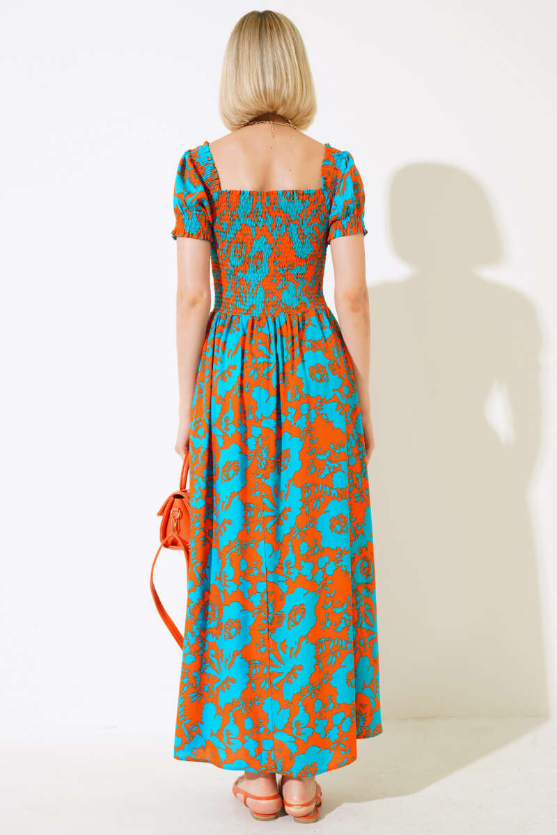 Mixed Patterned Viscose Woven Dress - Orange